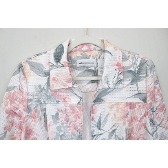Alfred Dunner Jacket Women 10 Open Lightweight Shoulder‎ Pad Pink Floral Print - Picture 12 of 13